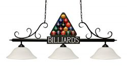 51″ Black Metal Billiard Style Pool Table Light – Lamp With White Glass Shades