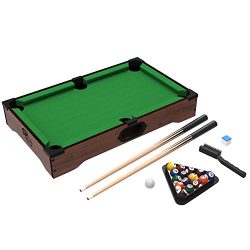 Mini Tabletop Pool Set- Billiards Game Includes Game Balls, Sticks, Chalk, Brush and Triangle-Po ...