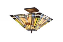 Chloe Lighting Chloe Lighting Kinsey 2-Light Tiffany Style Mission Semi Flush Ceiling Fixture wi ...