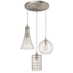 Revel Wyatt 11.5″ Rustic Industrial 3-Light Multi-Pendant Chandelier + Metal Shades, Cage  ...