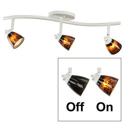 Direct-Lighting 3 Lights Adjustable Track Lighting Kit – White Finish – Brown Glass  ...