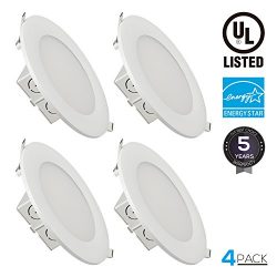 15W 6 inch Slim Recessed Ceiling Light with Junction Box, Dimmable Airtight Downlight, 100W Equi ...