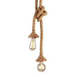 CTKcom 2 Heads Vintage Hemp Rope Pendant Light Fixture E26/E27 Base,1 Meter Retro Hemp Rope Hang ...