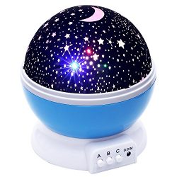 Lizber Baby Night Light Moon Star Projector 360 Degree Rotation – 4 LED Bulbs 9 Light Colo ...