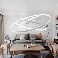 RainierLight Modern White Led 3 Rings Ceiling Lamp Adjustable Bright Pendant Light Electroplate  ...