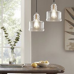 Capella – London Bell Shaped Clear Glass Hanging Lignt Pendant Lamp – Pair (Set of 2 ...