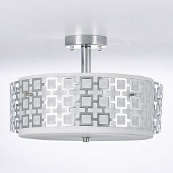 SOTTAE Modern 13 Inches White Glass Diffuser Chrome Finish Flush Mount Ceiling Light, Ceiling La ...