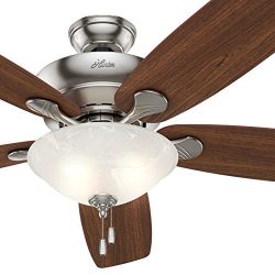 Hunter Fan 60″ Ceiling Fan in Brushed Nickel with Swirled Marble Glass Light Kit, 5 Blade  ...