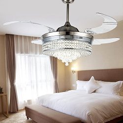 RS Lighting Unique Crystal Ceiling Fan and Light with Remote Control 36W LED 3 Changing Color Fa ...