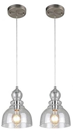 Westinghouse Industrial One-Light Adjustable Mini Pendant with Handblown Clear Seeded Glass, Bru ...