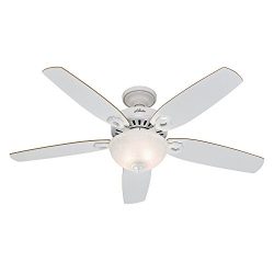 Hunter 53089 Builder Deluxe 52-Inch Ceiling Fan with Five White/Beech Blades and Snowflake Linen ...