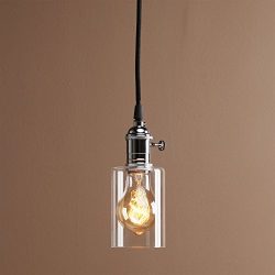 Permo 1 Light Vintage Style Hanging Mini Clear Glass Cylinder Shade Ceiling Rustic Pendent Light ...