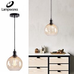 Lampworks Pendant Light Dia 7-7/8″ Industrial Clear Champagne Glass Globe Lampshade Ceilin ...