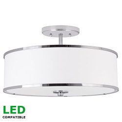 Kira Home Chloe 15″ Modern Ceiling Light Semi Flush Mount + White Drum Shade, 3-Light, LED ...