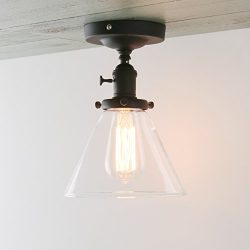 Permo Vintage Industrial Semi Flush Mount Ceiling Light Fixture Pendant Lighting with Funnel Fla ...