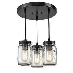 EUL Mason Jar Pendant Lighting Semi Flush Mount Ceiling Light with Clear Glass Shade Oil Rubbed  ...