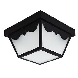 Maxxima LED Outdoor Porch Ceiling Light Fixture, Black w/ Frosted Glass, 700 Lumens, 4000K Neutr ...