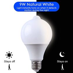 Motion Sensor + Light Sensor Bulb, 9W 810Lumens E27 Base PIR LED Bulb with Dusk to Dawn Auto Swi ...