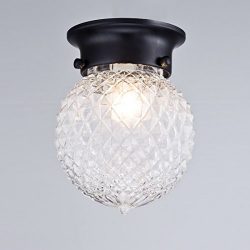 Truelite Industrial Antique Style Plantation Collection Flush Mount Ceiling Light Prismatic Glas ...