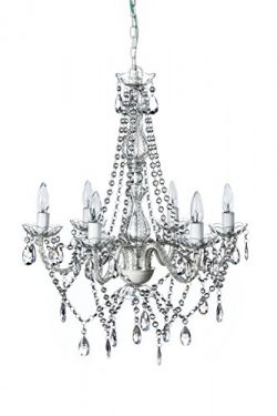 The Original Gypsy Color 6 Light Large Crystal Chandelier H27″ W23″, White Metal Fra ...