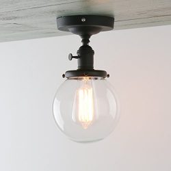 Permo Vintage Industrial Mini 5.9″ Round Clear Glass Globe Semi Flush Mount Ceiling Light  ...