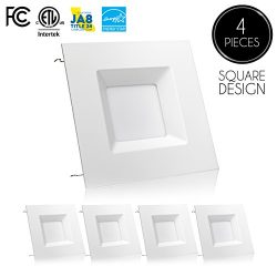 (4 Pack)- 6-inch LED Square Downlight Trim, 15W (100W Replacement), Square Recessed Light, Dimma ...