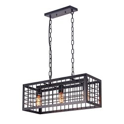 Anmytek Square Metal Chandelier Basked Pendant Light Three Lights Oil Black Finishing Iron Net L ...