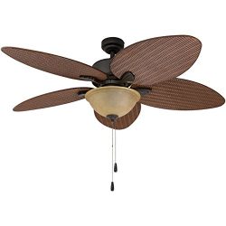 Prominence Home 80014-01 Palm Valley Tropical Ceiling Fan with Palm Leaf Blades, Indoor/Outdoor, ...