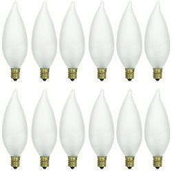 Sunlite 25CFF/32/12PK Candelabra (E12) Base Flame Tip 25W Incandescent Chandelier Frosted Bulb ( ...