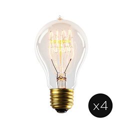 Edison Round A19 Vintage Bulbs, Fully Dimmable, Warm White, 40W (E26), Horizontal Spiral Filamen ...