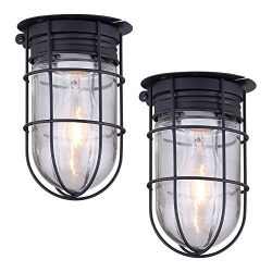 2 Pack of Outdoor Caged Lights Barn Ceiling Exterior Wall All Weather with Cage, Black