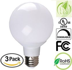 3 Pack Bioluz LED Pendent Light Bulb, Dimmable Globe LED G25 40 Watt Replacement (Uses 6 Watts)  ...