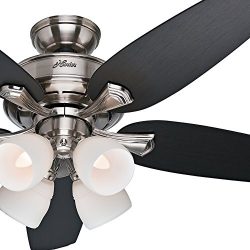 Hunter Fan 52″ Brushed Nickel Finish Ceiling Fan with Painted Cased White Glass Light Kit  ...