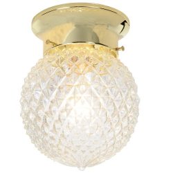 Royal Cove 671506  Diamond Cut Glass Ceiling Fixture, Polished Brass, 6 In.