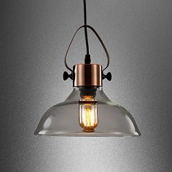 MSTAR Industrial Antique Copper Metal E26 40W Edison Vintage Style Glass Ceiling Pendant Light H ...