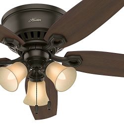 Hunter Fan 52″ Low Profile Ceiling Fan in New Bronze with Toffee Glass Light Kit, 5 Blade  ...