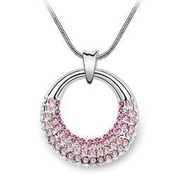 Women’s Beautiful Water Wave Necklace w/ Silver Moon Crystal Pendant (Rose / Light Rose /  ...