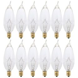 (Pack of 12) 60 Watt Clear Candelabra Base (E12) Flame Tip 120V Decorative Dimmable Chandelier L ...