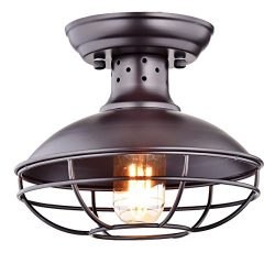 Dazhuan Industrial Vintage Metal Cage Pendant Lighting Semi Flush Mount Ceiling Light Lamp Fixtu ...