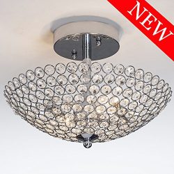 POPILION Elegant 2 light Bowl Shaped Chrome Finish Metal Crystal Chandelier ,Flush Mount Ceiling ...