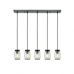 EUL Mason Jar Light Fixture 5-Light Linear Chandelier Glass Hanging Pendant Lights Oil Rubbed Br ...