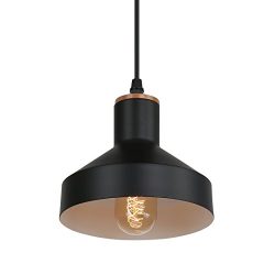 Light Society Vedder Mini Pendant Light, Matte Black with Natural Wood Accent, Vintage Modern Fa ...