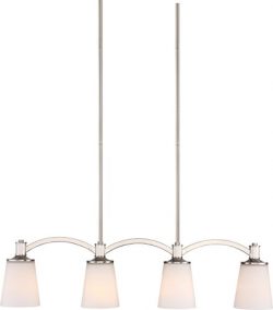 Satco – Laguna 4 Light Island Pendant – Brushed Nickel With White Glass