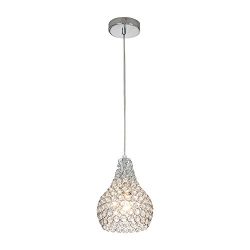 IKEBANA 1-Light Chrome Finish Silver Round Clear Crystal Pendant Light, Hanging Chandelier Penda ...