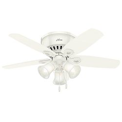 Hunter 51090 42″ Builder Low Profile Ceiling Fan with Light, Snow White