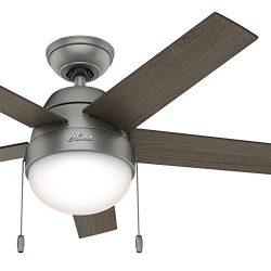 Hunter 46″ Contemporary Low Profile Ceiling Fan with Light Kit in Matte Silver (Certified  ...