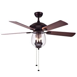 Warehouse of Tiffany Cfl-8205/Orb Tibwald 52″ 5-Blade Ceiling Fan Glass Bowl Lighting