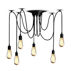 Veesee 6 Arms Industrial Ceiling Spider Lamp Fixture, Home DIY E26 Edison Bulb Chandelier Lighti ...