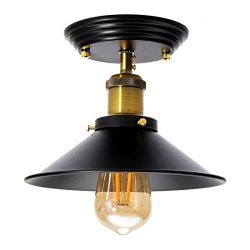 Jeteven Black Industrial Iron Close to Ceiling Light Simplicity 1-Light Wall Lamp Shade Lighting ...