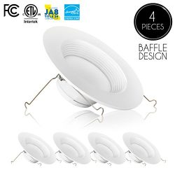 (4-Pack) 5/6 inch Dimmable LED Downlight, 12W (100W Replacement), Baffle Design, Retrofit LED Re ...